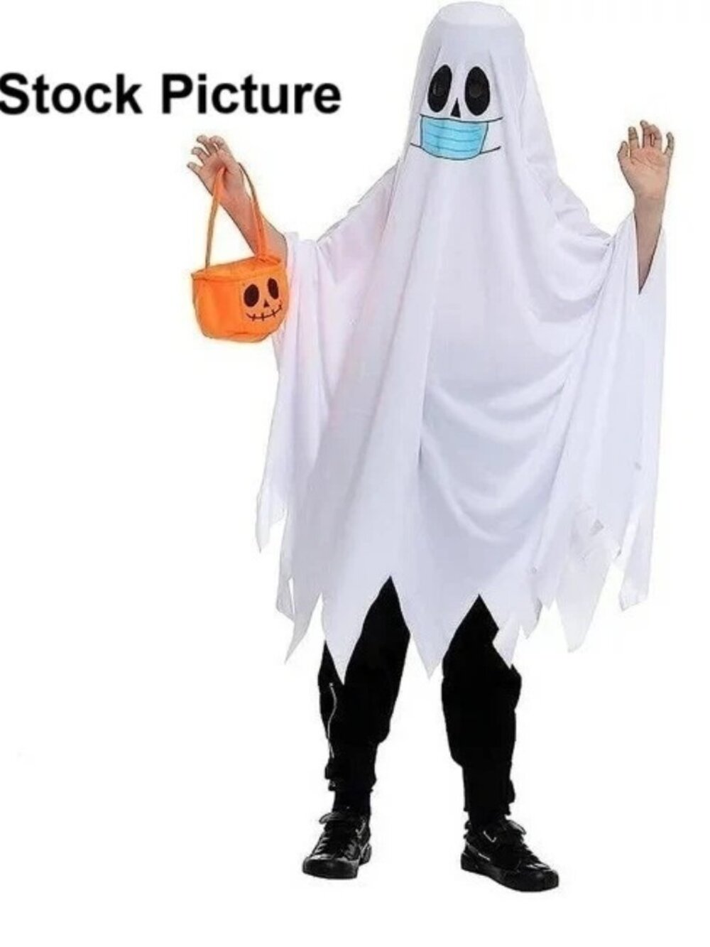 Spooktacular Child Ghost Costume w/ Pumpkin Basket Size S 5-7 Years Cosplay NIP